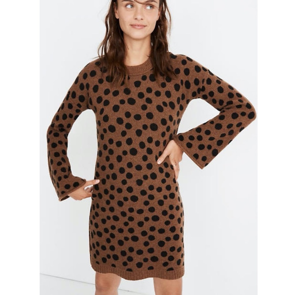 Madewell Merino Wool Blend Leopard Polka Dot Sweater Dress Medium